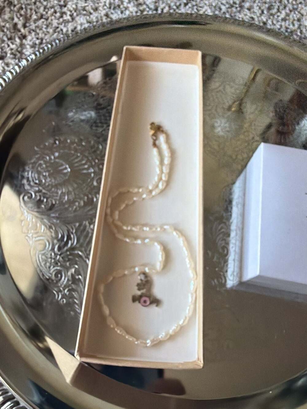 Sea Pearl Orb Necklace with Sterling Silver #1 Mom pendant both valued~150$